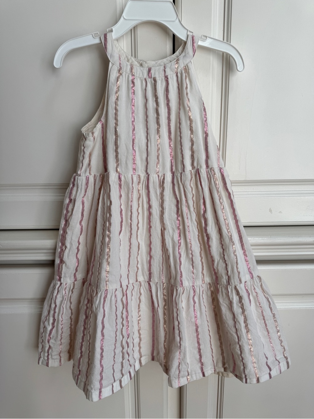 Old Navy Sleeveless Metallic Pink Striped Halter Swing Tiered Dress 4T